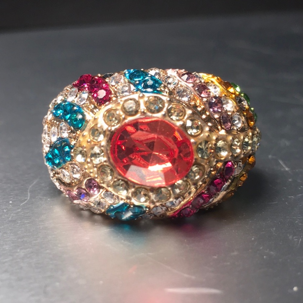Multicolored rhinestone BIG ring-NWOT, adjustable size (stretch). BLING RING